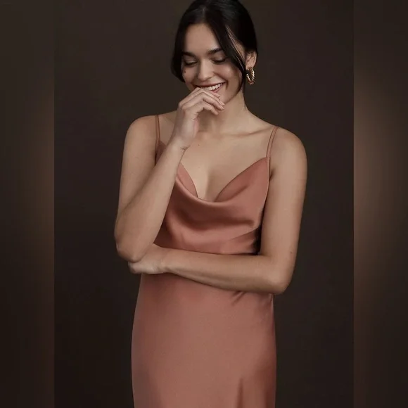 Anthropologie BHLDN Cali Satin Cowl-Neck Midi Slip Dress NWT - Picture 2 of 16